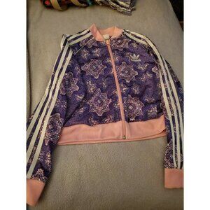 Adidas 3-Stripe Floral Jacket in Purple with Pink Accents